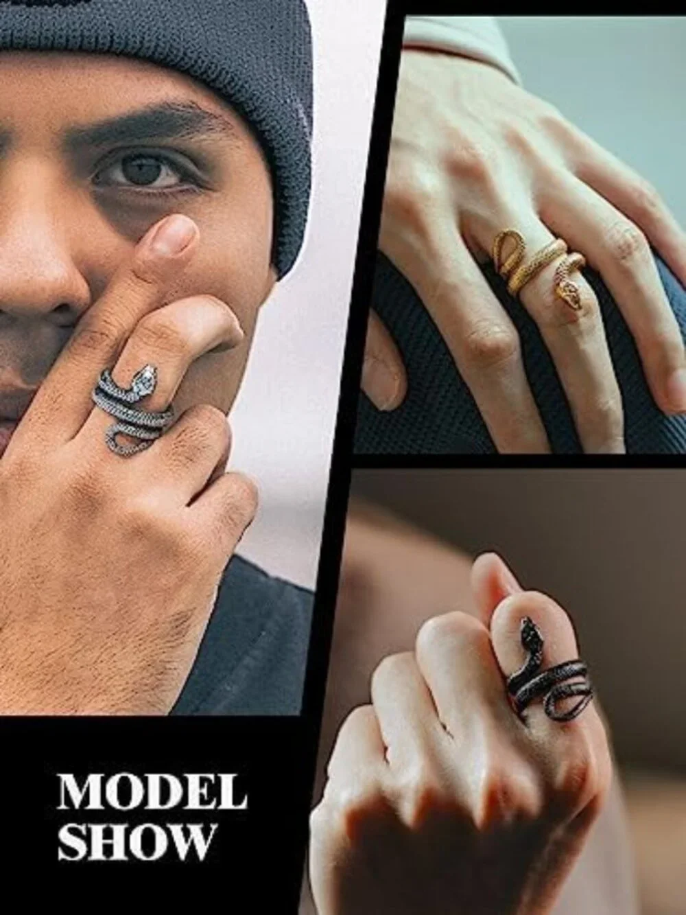 Stylish Black Snake Ring for Men & Women - Stainless Steel & 18K Gold Plated